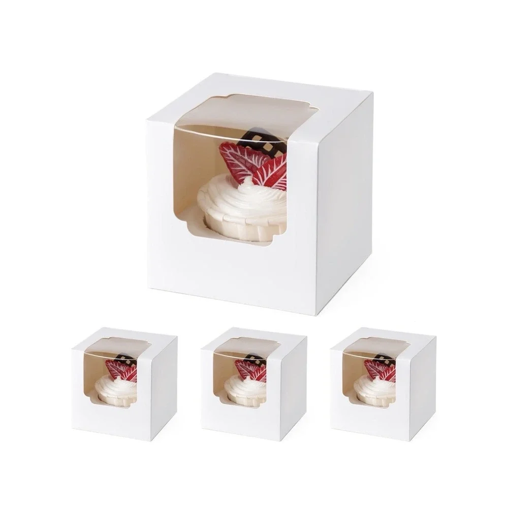 MT Products White Single Cupcake Boxes with Window 4.5x4.5- Pack of 14